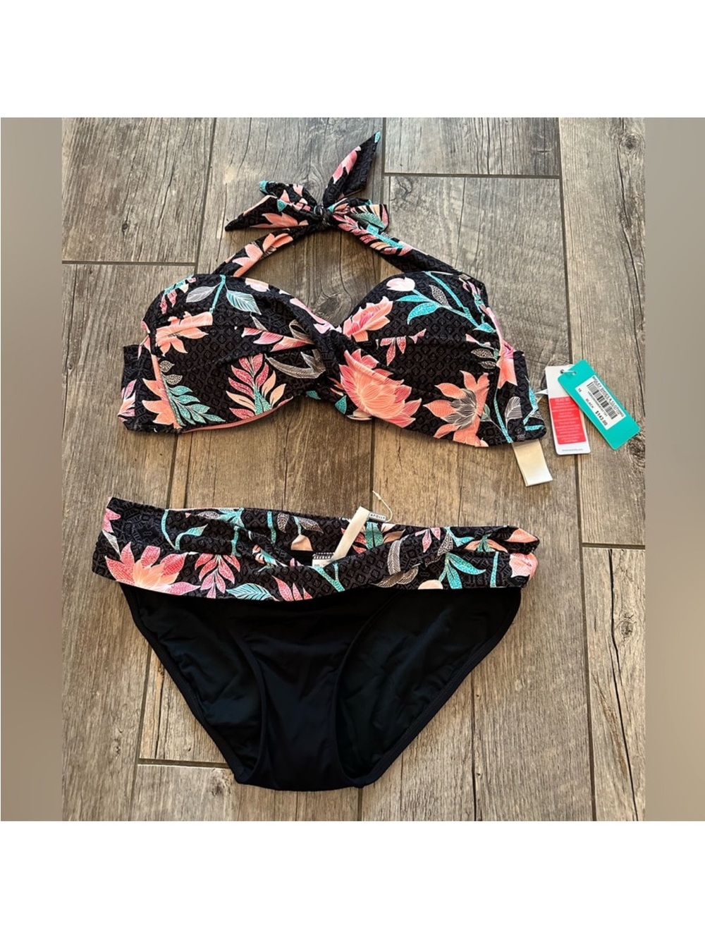 Seafolly Australia Bali Hai Twist Bikini Halter top & Twist Band Hipsters 12/14